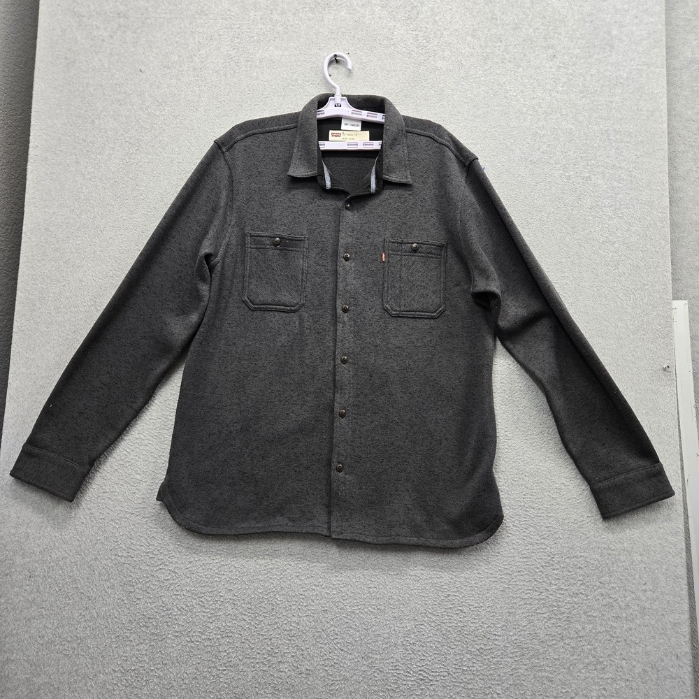 Levi's Men Button Up Shirt XL Gray Shacket Logo Long Sleeve All Seasons Fleece